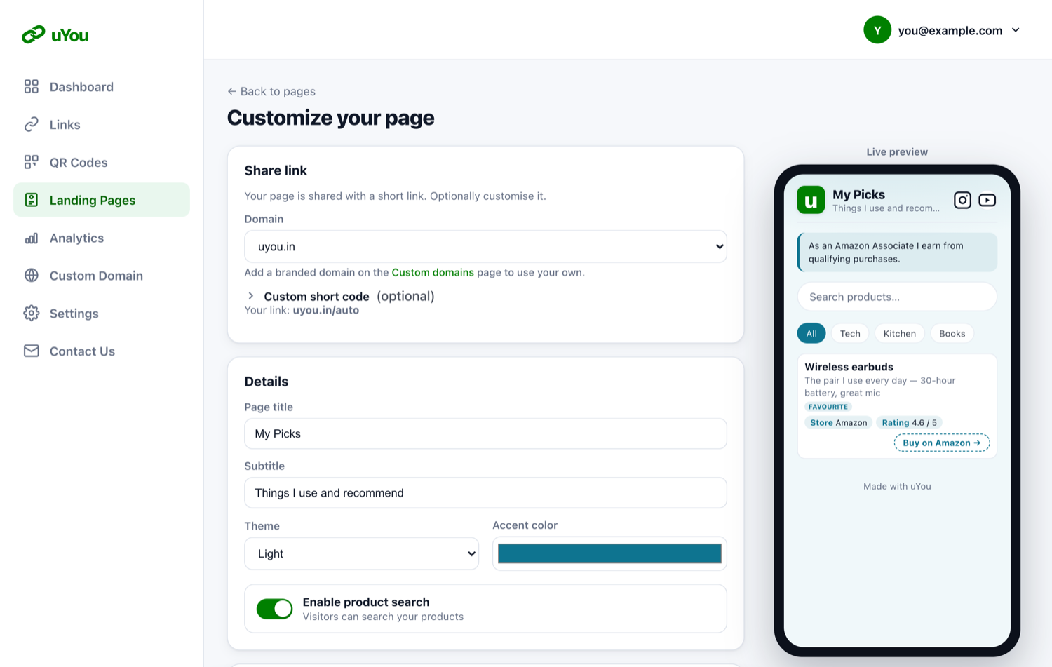The editor, with the form on the left and a live phone preview on the right