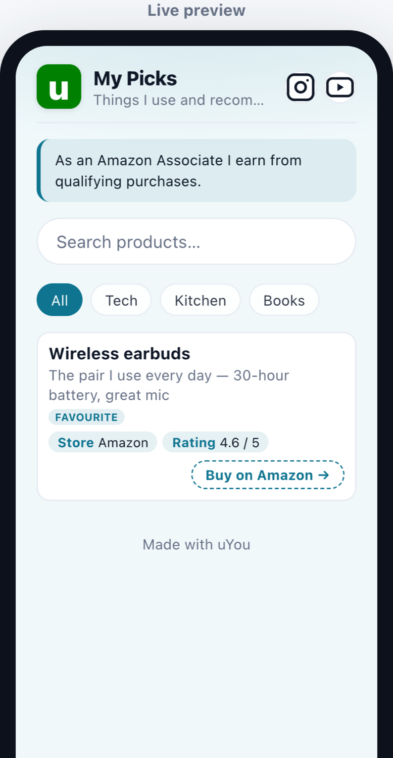 The live preview, with the disclosure banner above the search box