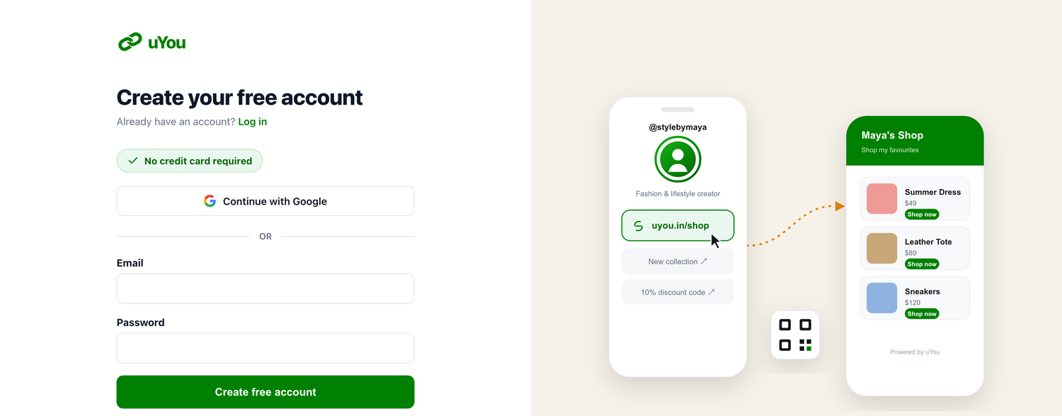 The sign-up page: continue with Google, or an email and a password