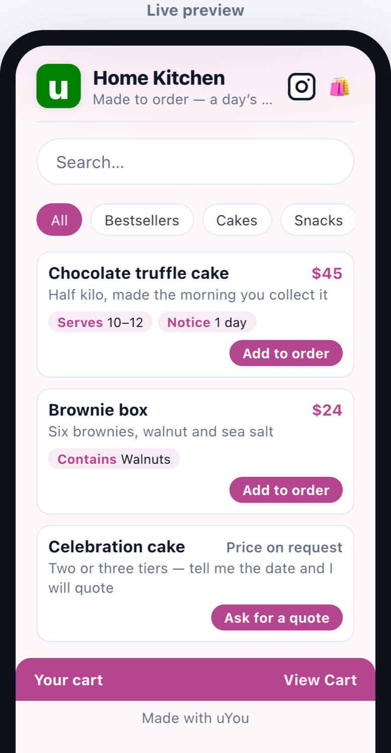 The live preview beside the editor, as your customer will see it